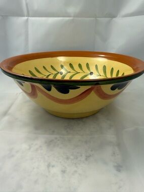 Pizzato Hand-Painted Handmade Yellow Ceramic Serving Bowl with Leaf Motif